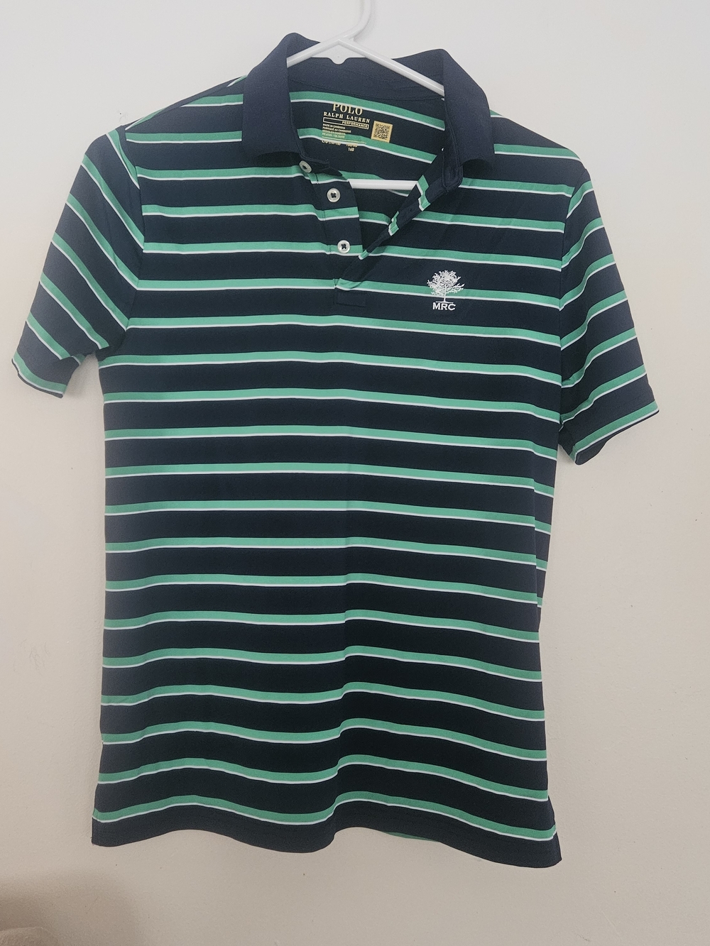 Polo by Ralph Lauren Navy Polo with Green & White Stripes